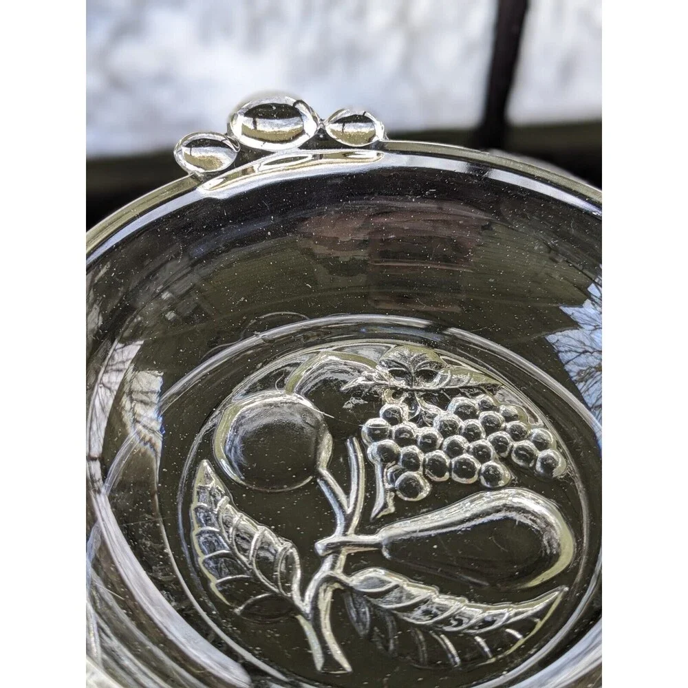 Vintage Clear Pressed Glass Berry/ Dessert Bowl Set Of Two Bottom Bubble Handles